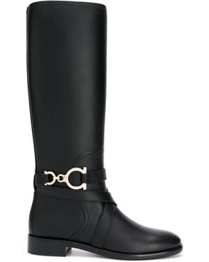Ferragamo Sarah Leather Knee-High Boot - Black