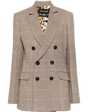 Roberto Cavalli Houndstooth Double-Breasted Blazer - Natural