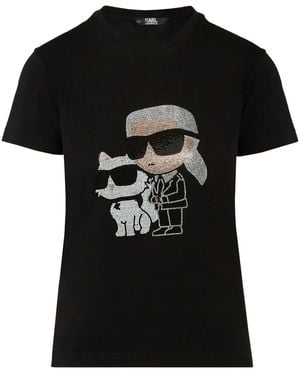 Karl Lagerfeld Ikon ラインストーン Tシャツ - ブラック
