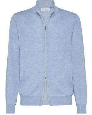 Brunello Cucinelli Zip-Neck Lightweight Cardigan - Blue