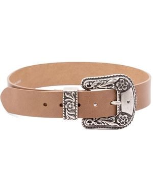 Golden Goose Floral-Buckle Leather Belt - Natural