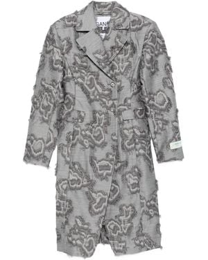 Ganni Abrigo Deshilachado Con Nubes Estampadas - Gris