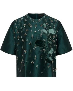 Biyan Beaded Floral-Applique Top - Green
