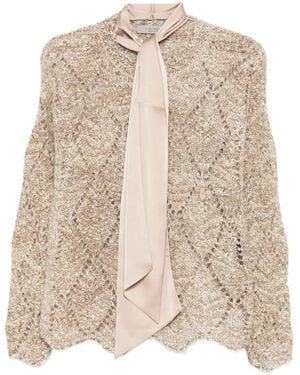 D.exterior Tie-neck Openwork Sweater - ナチュラル