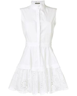 McQueen Floral Topstitching Detailed Dress - White