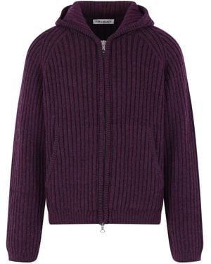 Our Legacy Cardigan Zippé En Maille Nervurée À Capuche - Purple