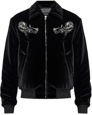 McQueen Rose-Embroidered Velvet Jacket - Black