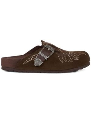 Etro X Birkenstock Mules Boston En Daim Brodées - Marron