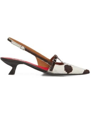Marni And Cow-Print Ponyhair Katty Slingback Pumps - Natural