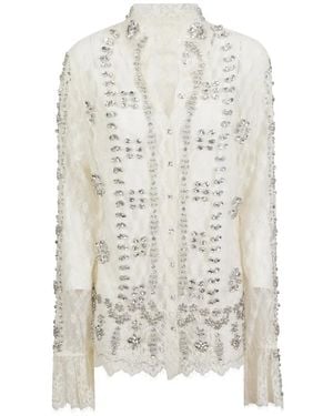Costarellos Lilou Crystal-Embellished Lace Shirt - White