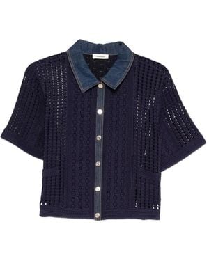 Sandro Blouse Met Opengewerkte Kraag - Blauw