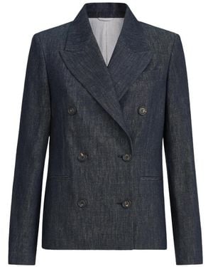 Brunello Cucinelli Blazer En Sergé À Effet Denim - Blue