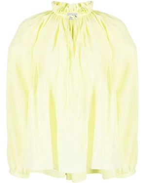 Lanvin Pleated-Neckline Silk Blouse - Yellow