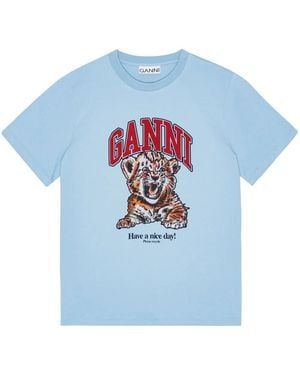 Ganni T-Shirt With Logo - Blue