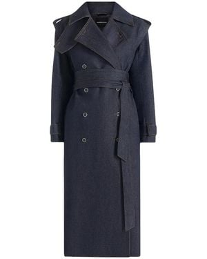 Manière De Voir Esther Denim Trench Coat With Double Belt - Blue
