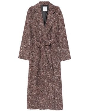 Eleventy Herringbone Tie-Waist Coat - Brown