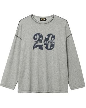 Mini Cream Graphic-Print Long-Sleeved T-Shirt - Gray