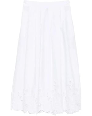 Ermanno Scervino Falda Midi Plisada Con Bordado Inglés - Blanco