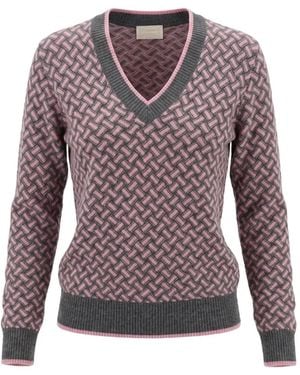 Drumohr Razor Blade Basket-Weave V-Neck Sweater - Purple