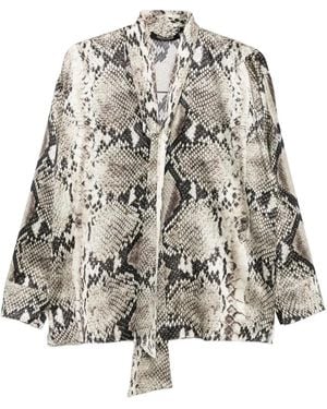 Roberto Cavalli Snakeskin-Print Tie-Neck Blouse - Natural