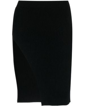 Laneus Ribbed-Knit Asymmetric Midi Skirt - Black