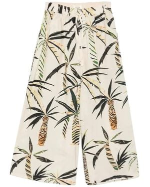 Psophia Palm Tree-Print Drawstring Trousers - White