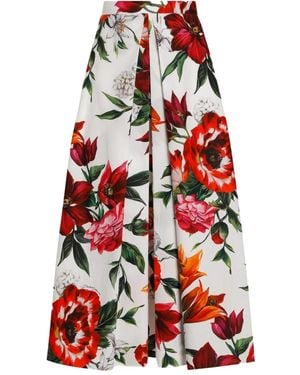 Dolce & Gabbana Gonna Midi Con Stampa A Fiori - Rosso