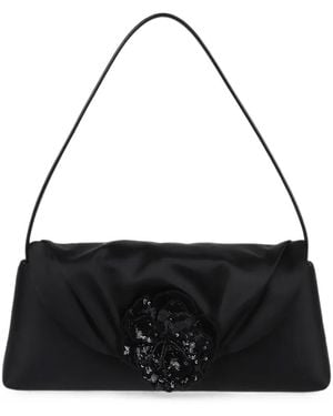 ROTATE BIRGER CHRISTENSEN Sequin-Embellished Floral-Appliqué Clutch Bag - Black