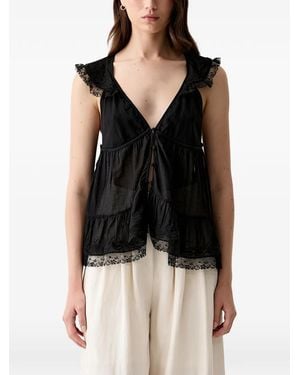 INTROPIA Celeste. Lace-Trim Embroidered Blouse - Black