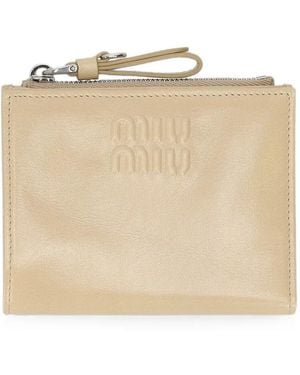 Miu Miu Logo-Embossed Leather Wallet - Natural