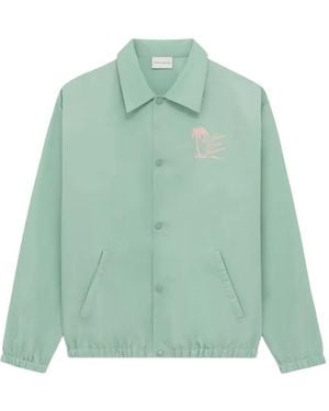 Drole de Monsieur Button Graphic Shirt Jacket - Green