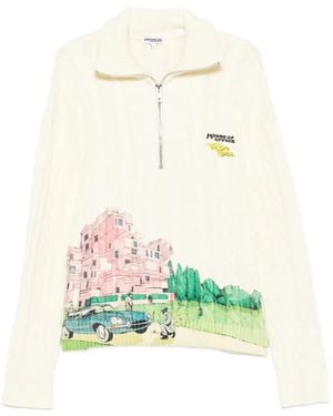 House of Errors Cable-Knit Graphic-Print Jumper - White
