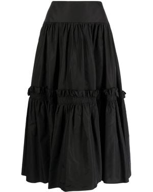 Alex Perry Ruffled Full Silk Midi Skirt - Black