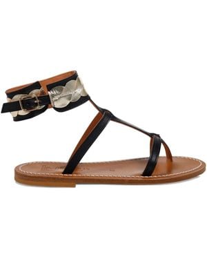 K. Jacques Leather Flat Sandals - Brown