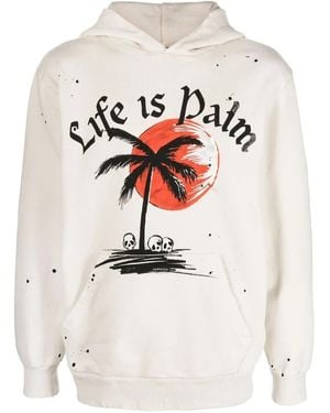 Palm Angels Slogan-print Paint Splatter Hoodie - Grey