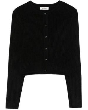 Sandro Ribbed Cropped Cardigan - Black