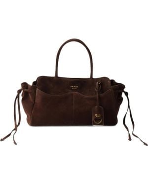 Prada Carry Large Suede Bag - Brown