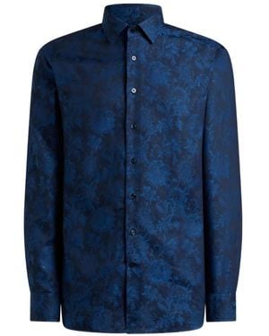 Etro Floral Cotton Jacquard Shirt - Blue