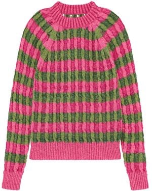 AGR Cable-Knit Striped Sweater - Pink