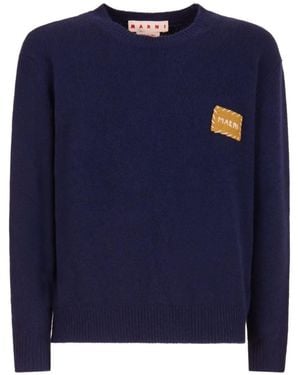 Marni Logo-Patch Cashmere Sweatshirt - Blue