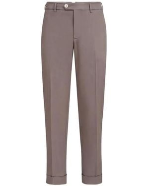 Brunello Cucinelli Italia Fit Pressed-Crease Turn-Up Cotton Trousers - Grey