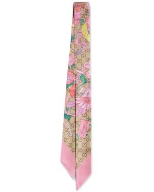 Gucci Fular Flora Gg Supreme - Blanco