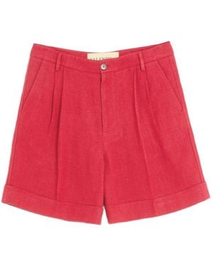 Valentino Garavani Cuffed Linen Bermuda Shorts - Red
