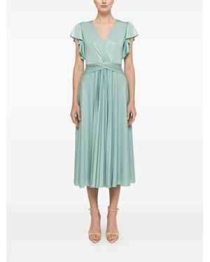 Nissa Glossy-Effect Ruffled Midi Dress - Green