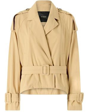 Pinko Short Cotton Trench Coat With Belt - Natural