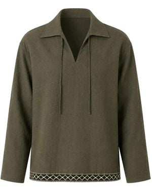 Commas Resort Embroidered Front-Tie Shirt - Green