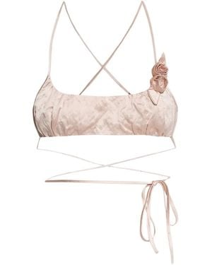 Blumarine Rose-Appliqué Crinkled-Satin Top - White