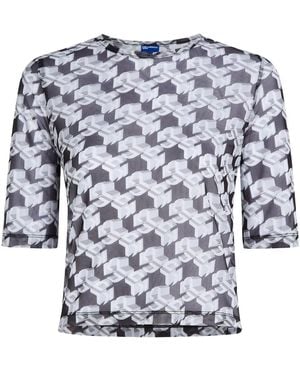 KARL LAGERFELD Monogram-Print Sheer T-Shirt - Blue
