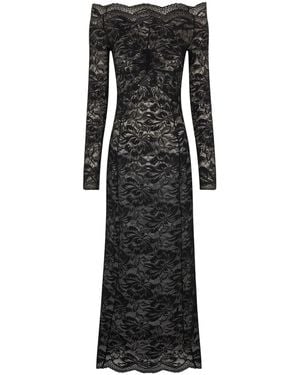 Rabanne Floral-Lace Bardot-Collar Dress - Black