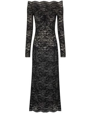 Rabanne Floral-Lace Bardot-Collar Dress - Black
